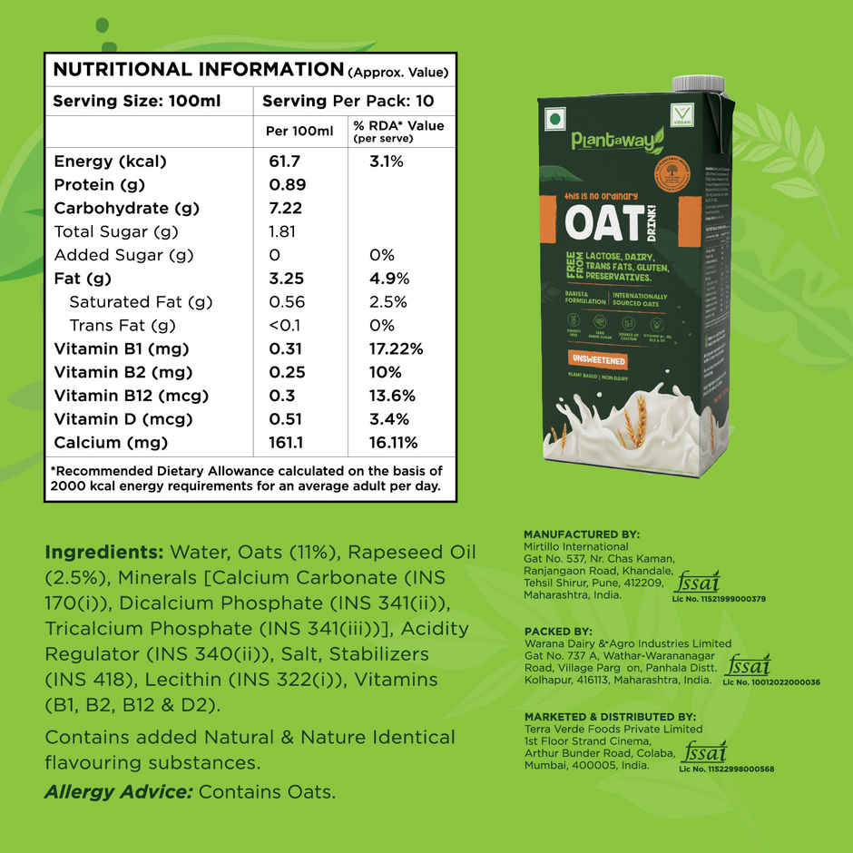 Plantaway Oat Milk Unsweetened